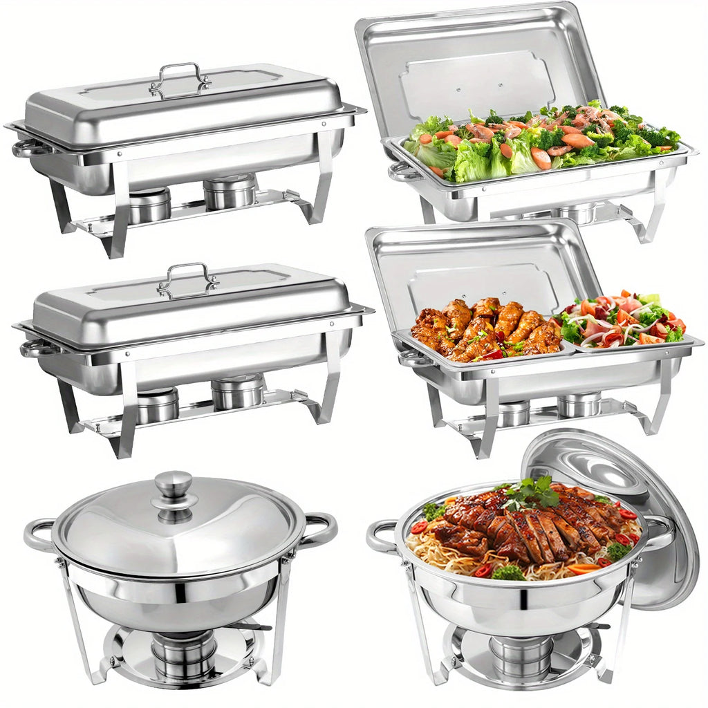 6 Pack Chafing Dish Buffet Set, Stainless Steel Food Warmer Kit with Lids, Food Pans, Water Pan and Fuel Holders for Restaurant