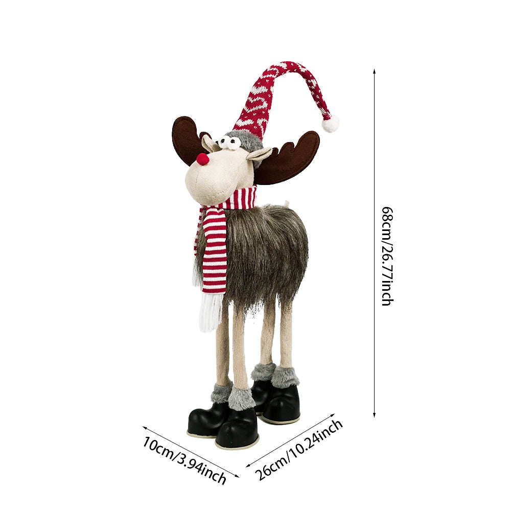 Christmas Elk Decoration Large Standing Handmade Plush Doll with Retractable Spring Legs for Christmas Tree Ornaments New Year