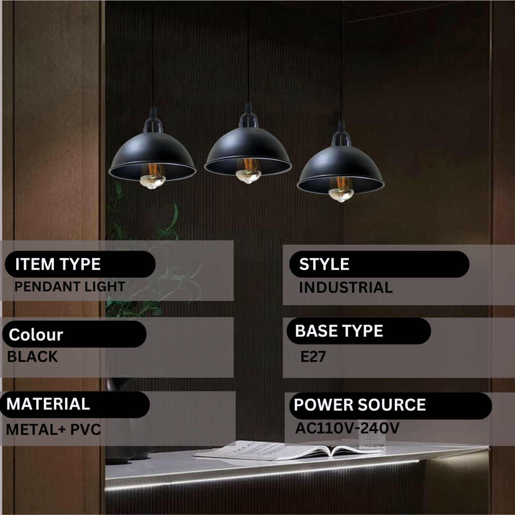 Industrial Adjustable 3 Head Black Pendant Light ~5268