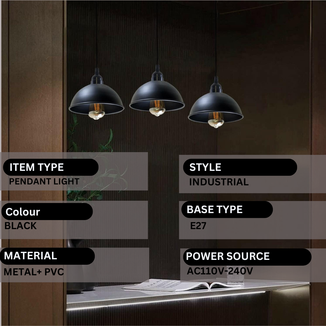Industrial Adjustable 3 Head Black Pendant Light ~5268