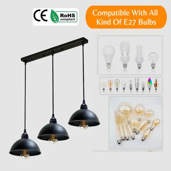 Industrial Adjustable 3 Head Black Pendant Light ~5268